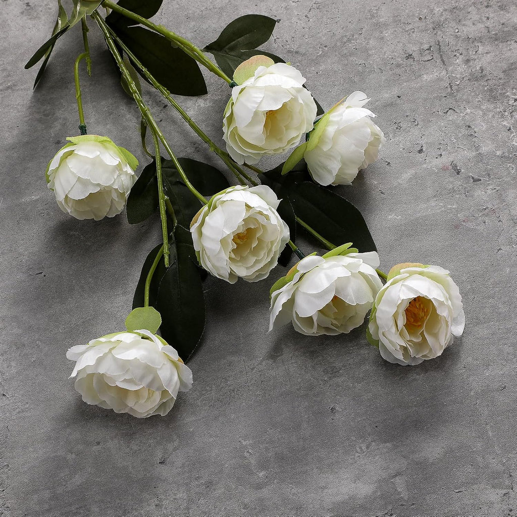32" Large White Artificial Peonies Stems Flowers, Real Look Faux Silk Peony Bouquet 42 Heads Total for Vase - Set of 6