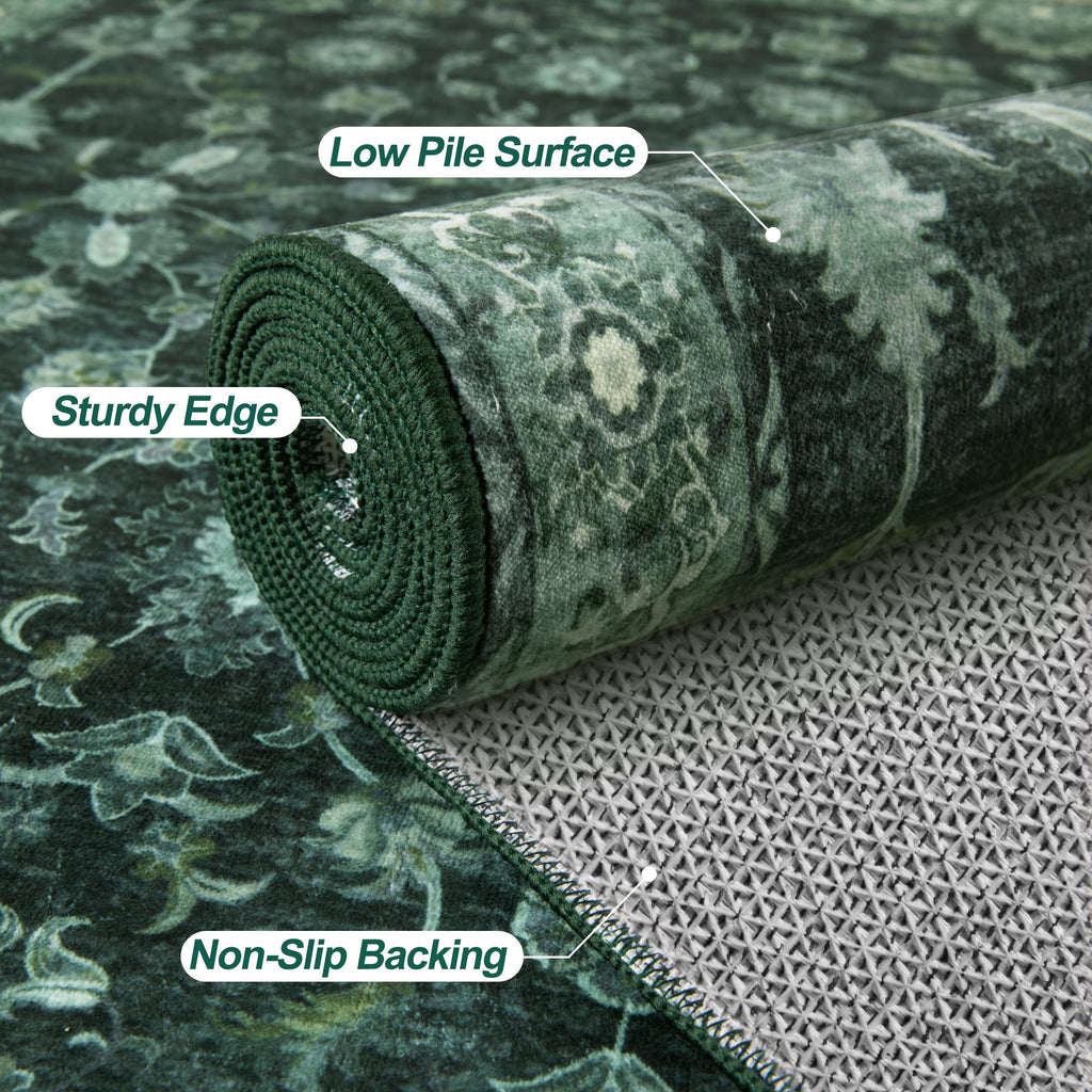 Washable 2.6x8 Runner Hallway Rug Non Slip, Dark Green Runner Rug