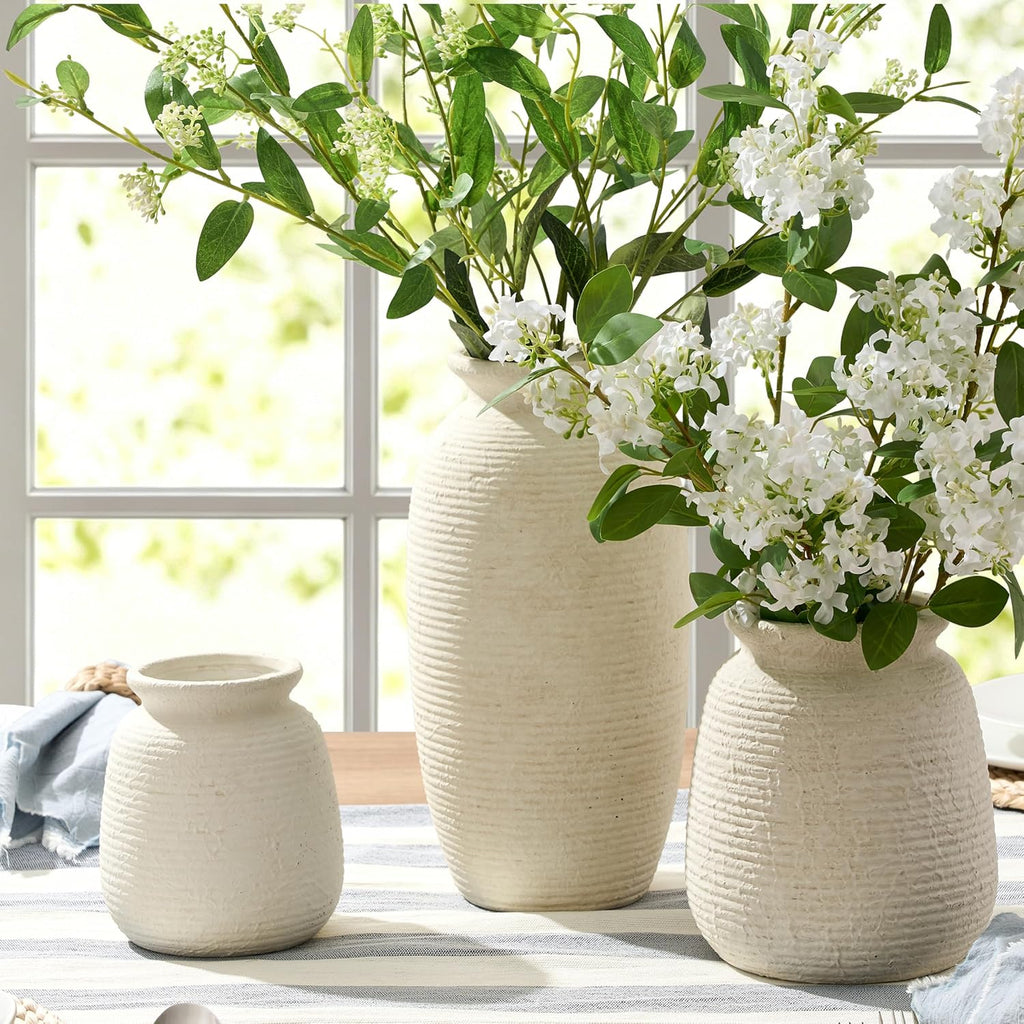 Ceramic Flower Vase, Small Rustic Farmhouse Vases Home Decor, Short Pottery Decorative Pampas Vase