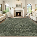 Washable Area Rug 8x10 Green Rugs for Living Room, Vintage Boho Large Rug for Bedroom Dining Room Office, Distressed