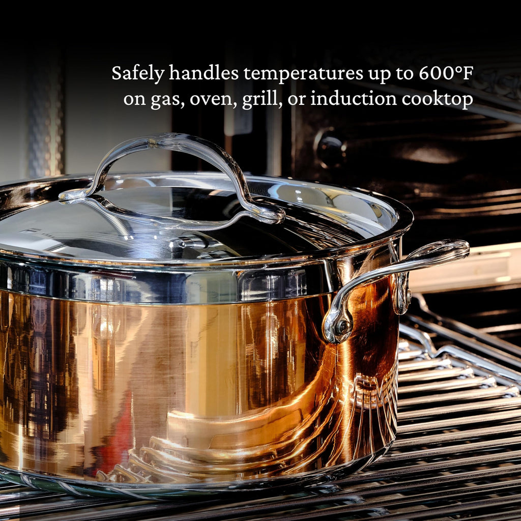 CopperBond Collection - 100% Pure Copper Stock Pot, Induction Cooktop Compatible, 6 Quart