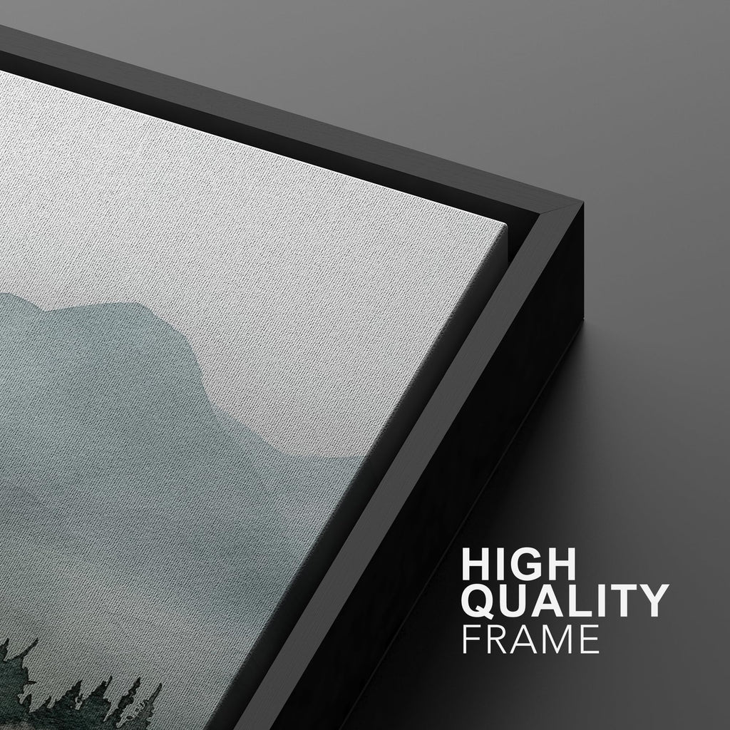 Framed Wall Art Print Set Misty Mountain Lake Watercolor Serene Illustrations Modern Art Boho Decorative Colorful