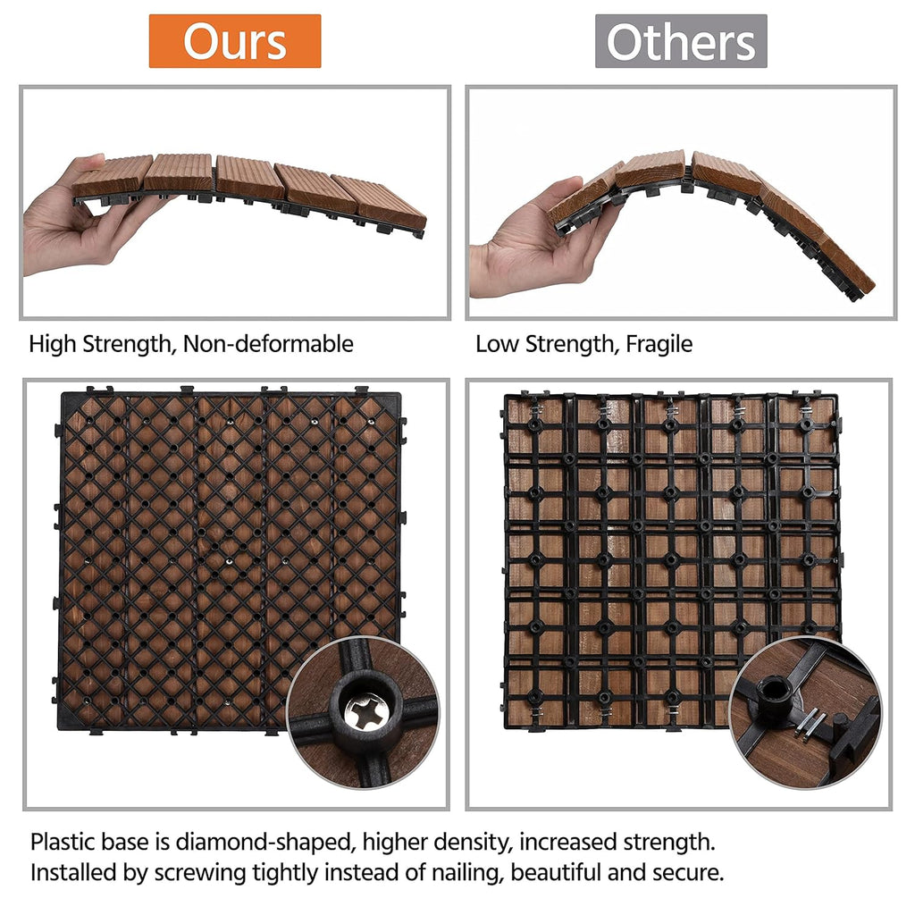 12 x 12in Patio Tiles Wood Floor Deck Tiles Interlocking Wooden Composite Decking Floor Tiles Outdoor for Garage Patio