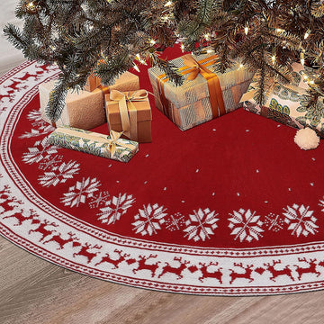 Christmas Tree Skirt Rustic Knit Christmas Tree Mat 36In Red