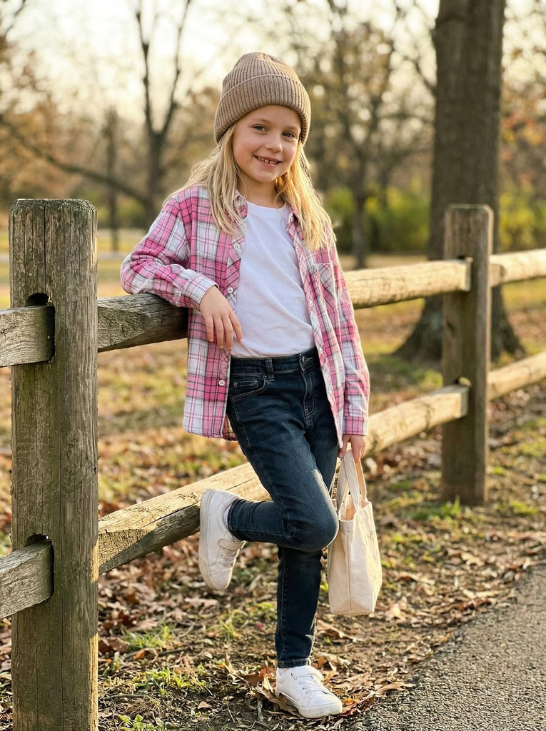 Girls Long Sleeve Flannel Buffalo Plaid Button Down Shirt