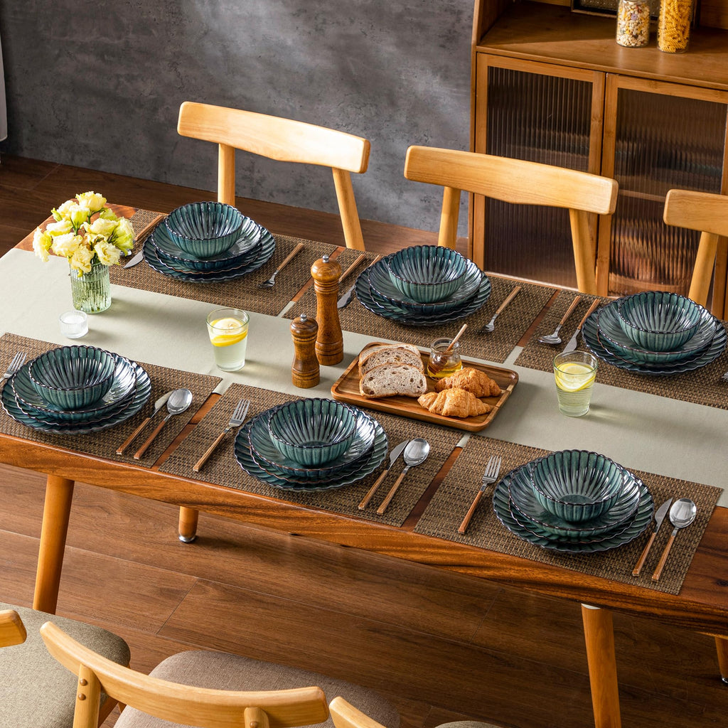 24 Pieces Dinnerware Sets for 6, Ceramic Plates and Bowls Sets