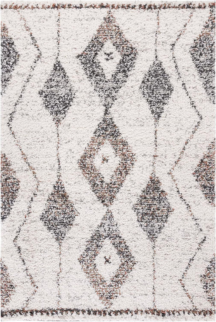 Jericho Shag Collection Area Rug, Ivory & Black, Moroccan Boho Design, Non-Shedding & Easy Care