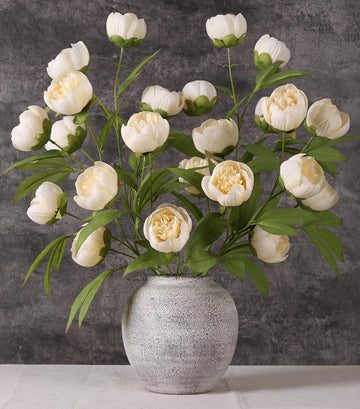 Peonies Artificial Flowers 27" Faux Flowers for Vase, Champagne - Set of 6