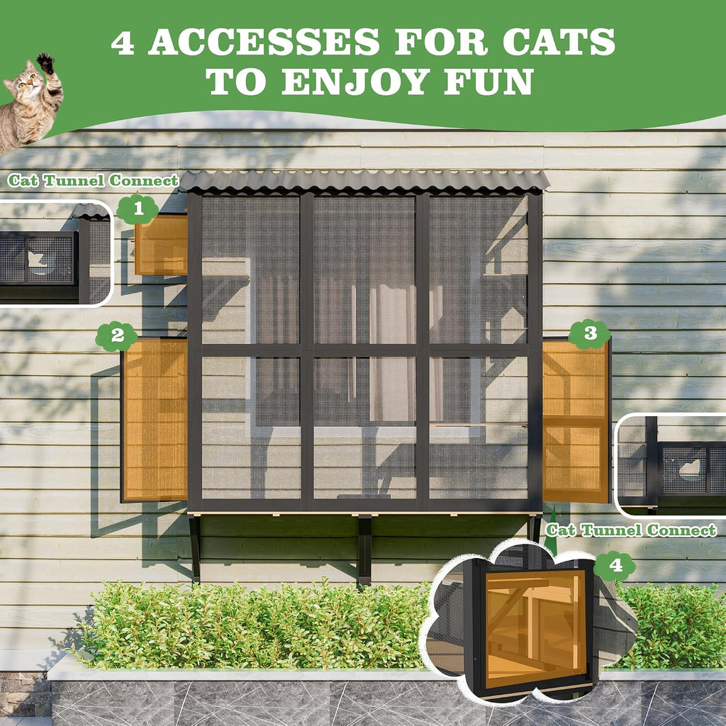 Outdoor Cat Window Perch, Catio Cat Enclosure with All-Weather Roof
