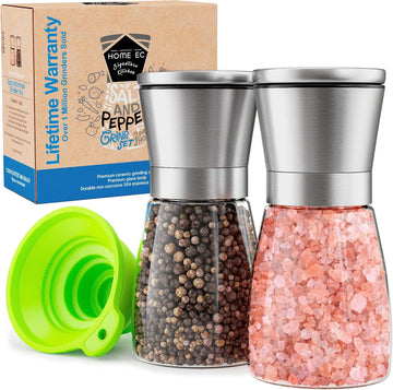 Original Stainless Steel Sea Salt and Pepper Grinder - Adjustable Ceramic - Glass Salt and Pepper Shakers - Set of 2