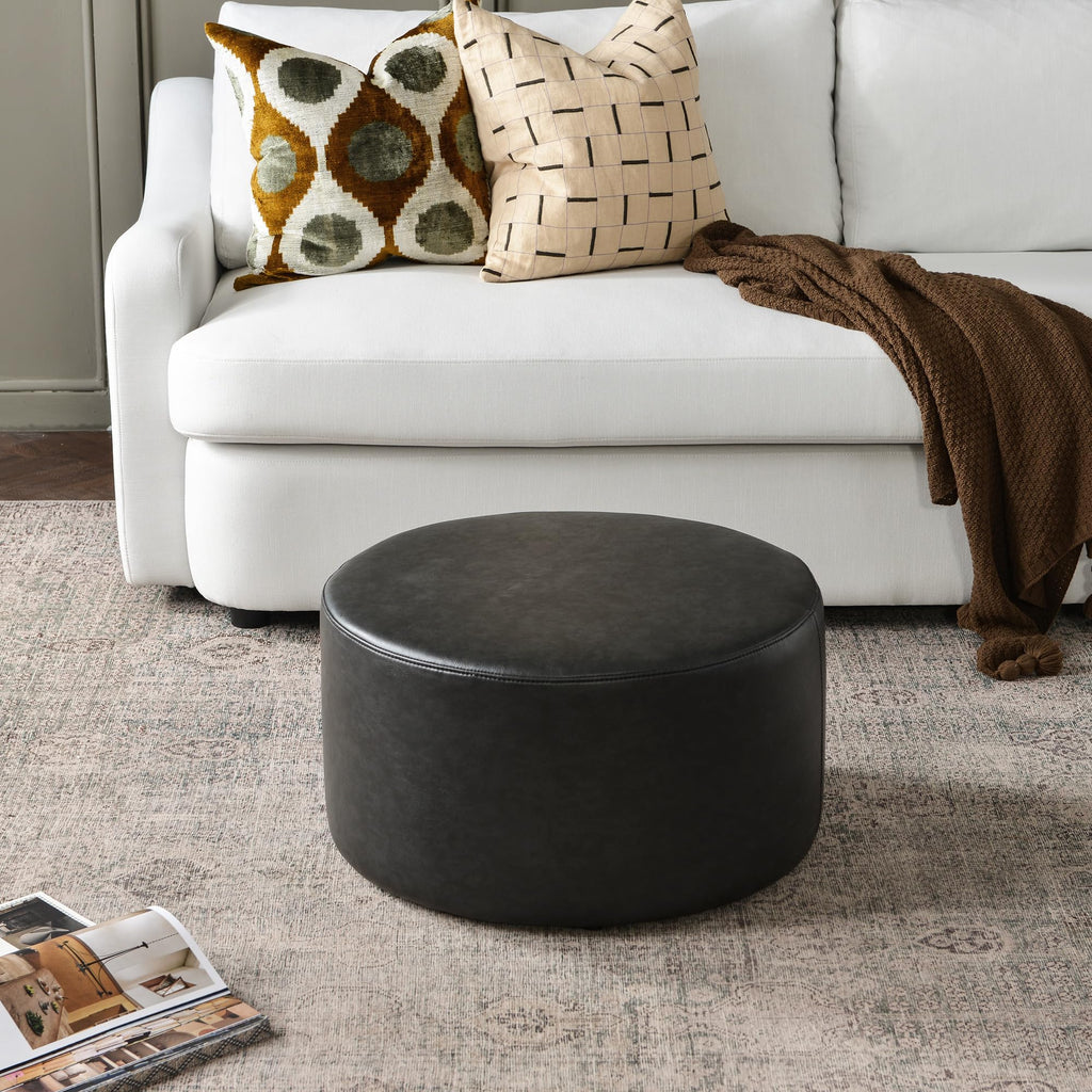 Modern Faux Leather Round Ottoman (24" D x 24" W x 13" H)