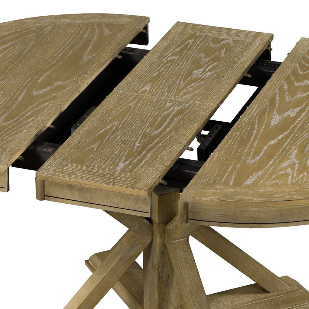 Extendable Dining Table for 4-6 People 54" Round Oval Kitchen Dining Room Modern Wood with Drop Leaf Mid Century