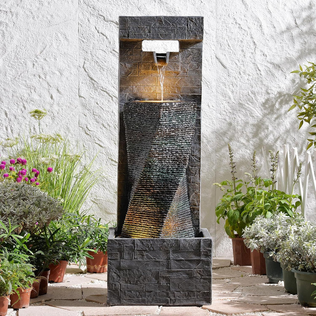 39.8" H Large Modern Indoor Water Fountains Floor Standing Waterfall Fountain for Indoor or Outdoor with LED Lights