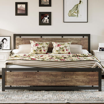 King Bed Frame with Headboard and Footboard, Metal Strong Supports, Easy Assembly, Noise-Free, No Box Spring Needed