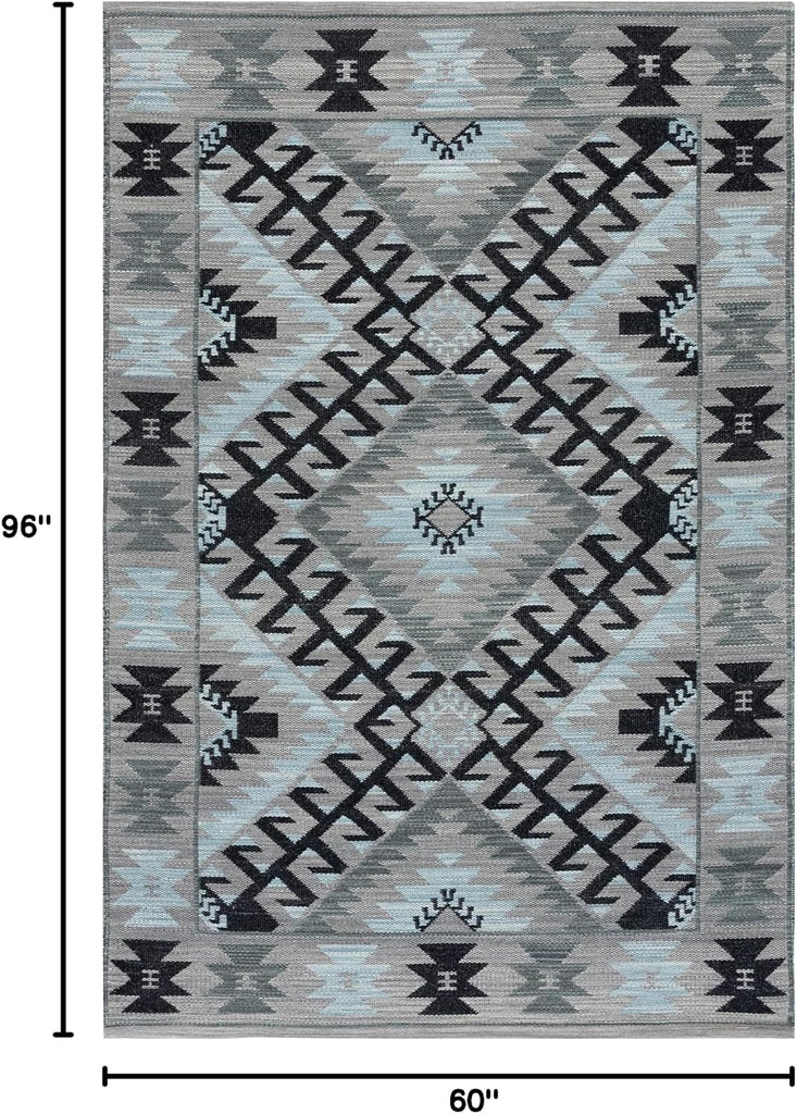 Kilim Collection Area Rug, Grey & Black, Handmade Tribal Southwestern Boho Rustic Wool, Ideal for High