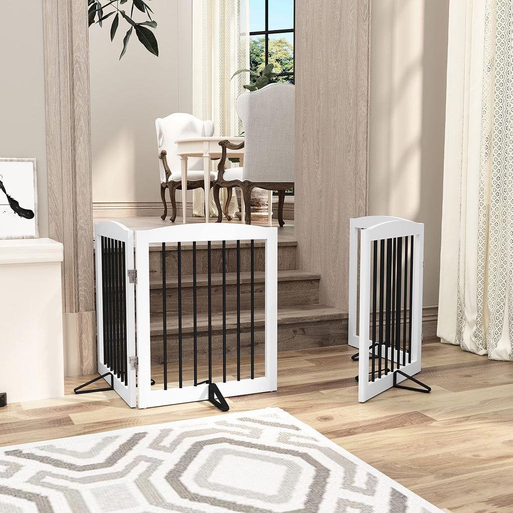 Freestanding Pet Gate for Dogs, Foldable Wooden Dog Gate, Indoor Pet Barrier for Stairs, Doorways, Support Feet