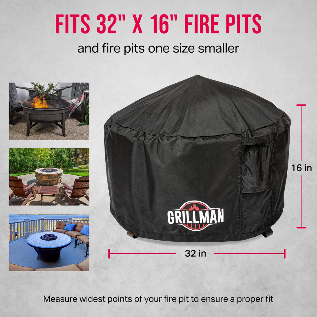 Round Waterproof Heavy Duty Fire Pit Cover, 16 x 32 Inch