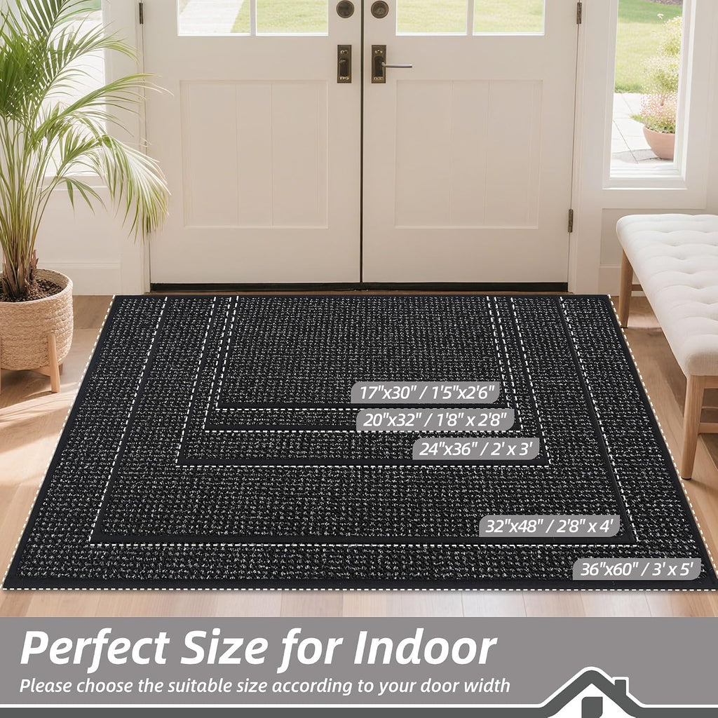 Dirt Trapper Door Mat 24" x 36", Non-Slip Washable Doormats, Black | Entrance Mat Dirt Resistant and Absorbent