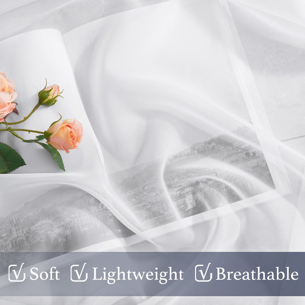Extra Wide White Voile Sheer Curtain for Sliding Glass Door, Rod Pocket Soft & Elegant Curtain Drape Room Divider