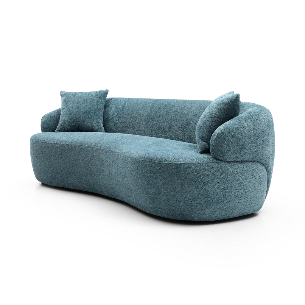 Modern Curved Sofa Couch, Oversized Curved Sofa Comfy Teddy Fleece Boucle Couches with 2 Pillows Apartment Office