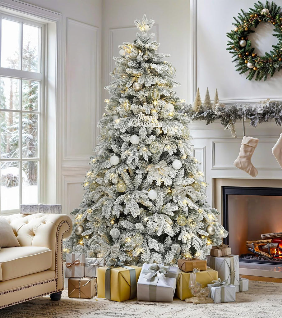 7.5ft Pre-lit Snow Flocked Canaan Fir Christmas Tree with Remote