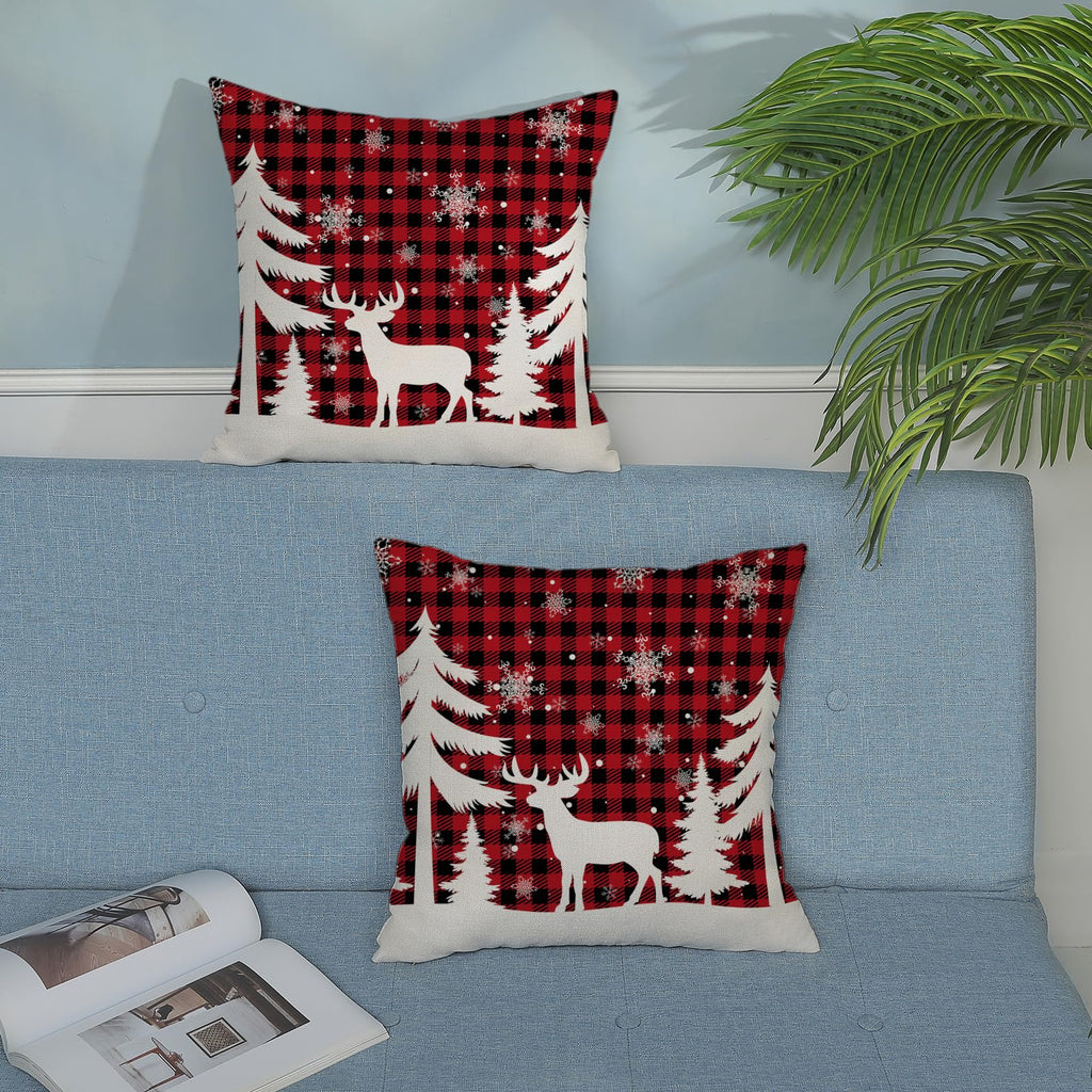 Christmas Pillow Covers 20x20 Red Black Buffalo Plaid Decor Throw Pillows Case for Couch Xmas Winter Snowflake Deer