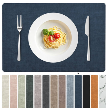 Faux Leather PU Placemats Set of 8 (Dark Blue,11.8" x 17")