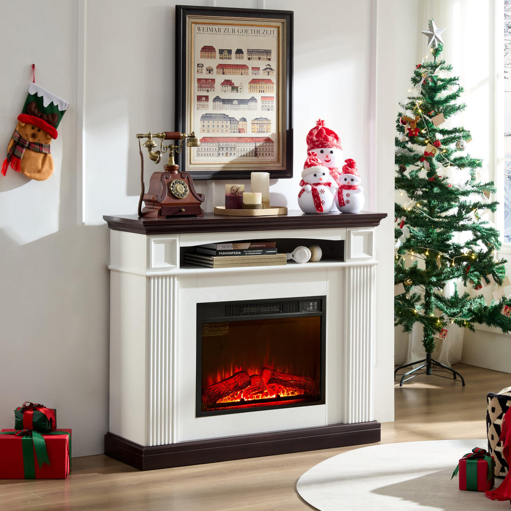44" Electric Fireplace with Mantel, Tall Fireplace TV Stand with Storage