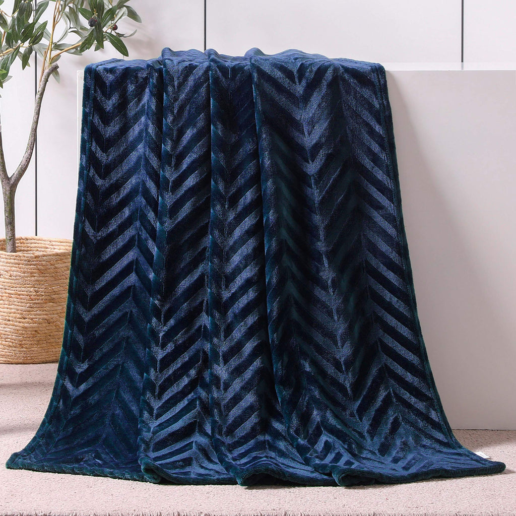 Flannel Fleece Fall Throw Blanket for Couch, Navy Blue