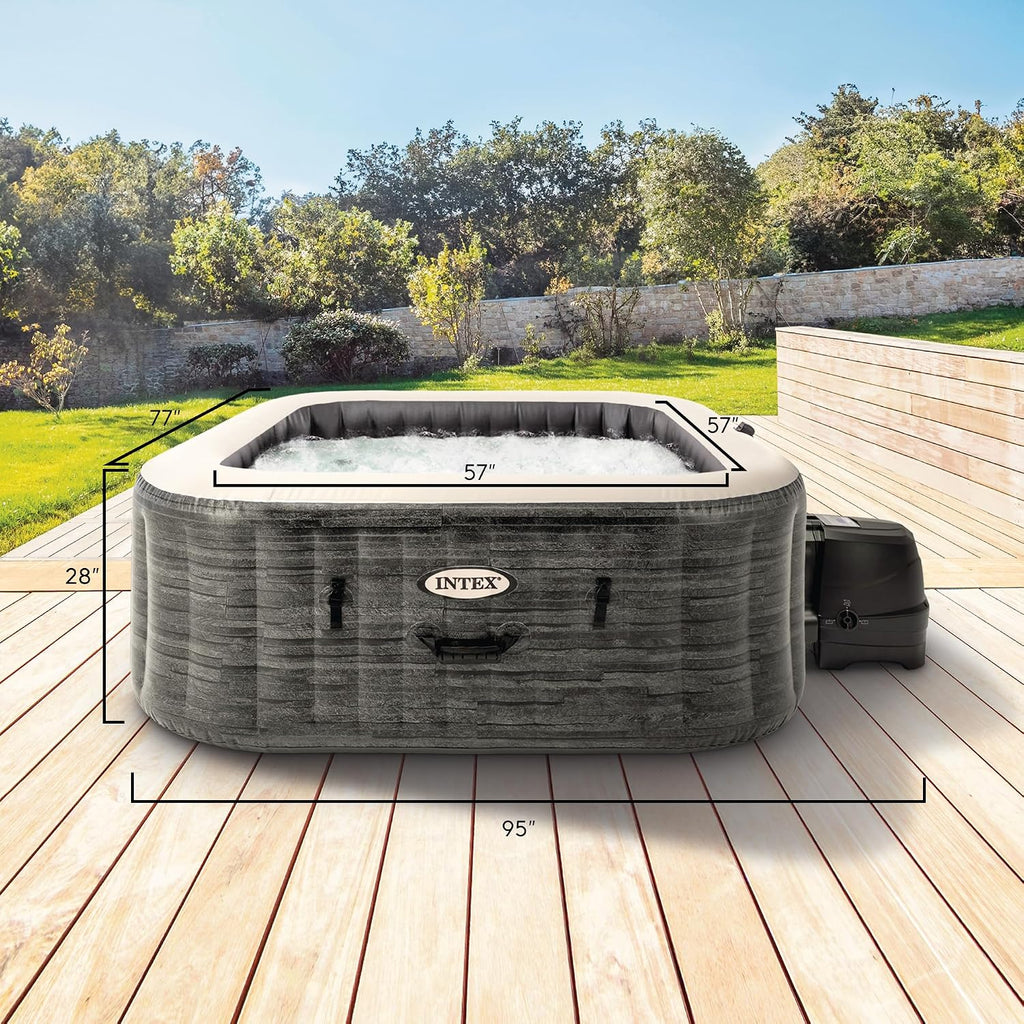 PureSpa 6 Person Inflatable Hot Tub with Energy-Efficient Spa Cover | 28451EP Greystone Deluxe: Built-in Hard Water