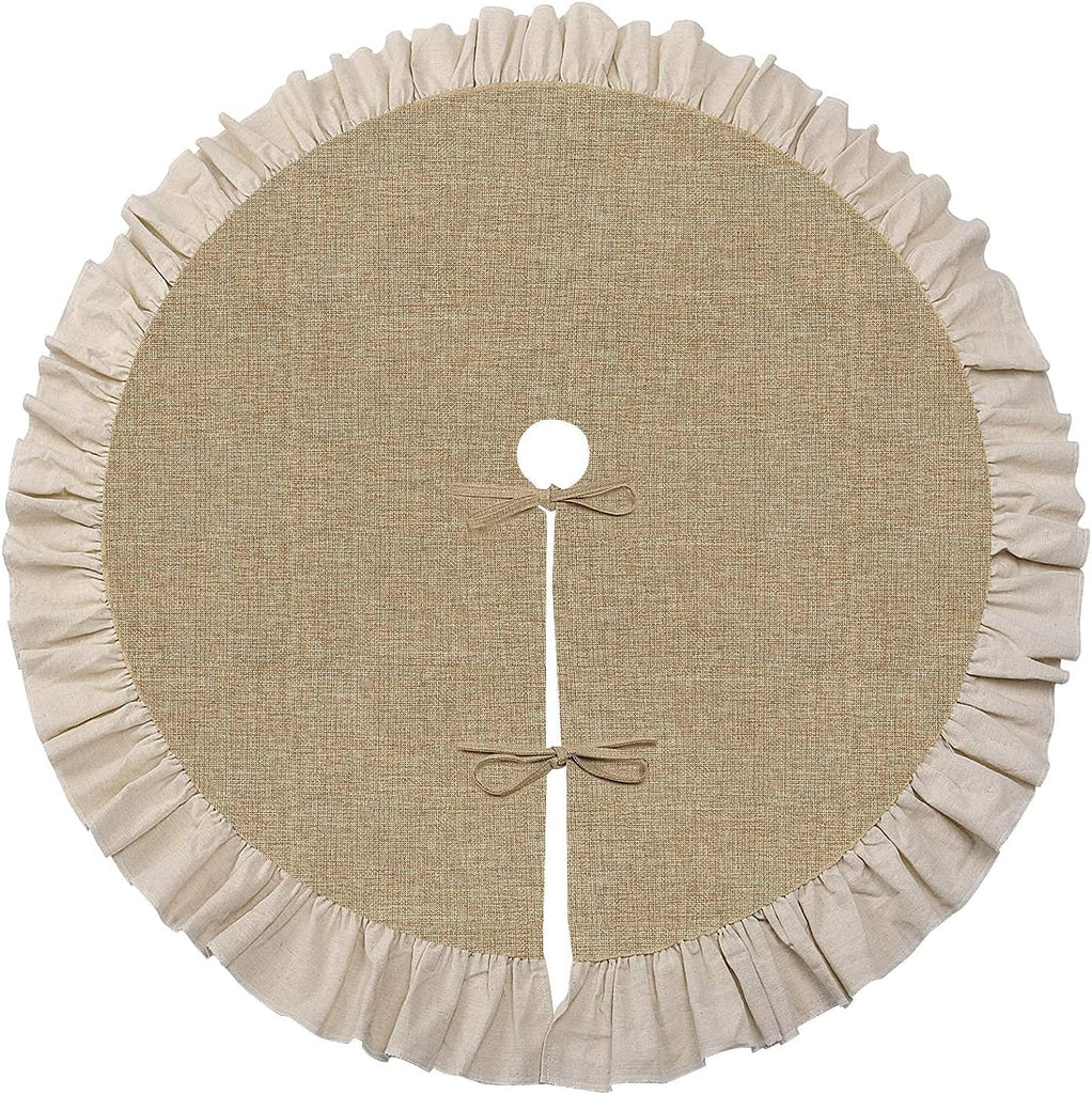 Burlap Fall Christmas Tree Skirt with Ruffle, 48'' Large Tree Decorations