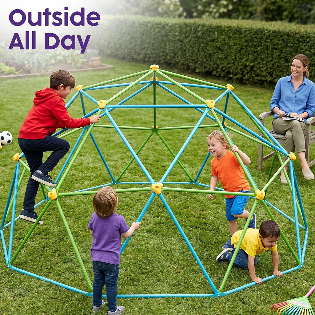 10ft Climbing Dome for Kids, Sturdy Steel Outdoor Dome Climber, Backyard Playground Jungle Gym & Monkey Bars, Fun