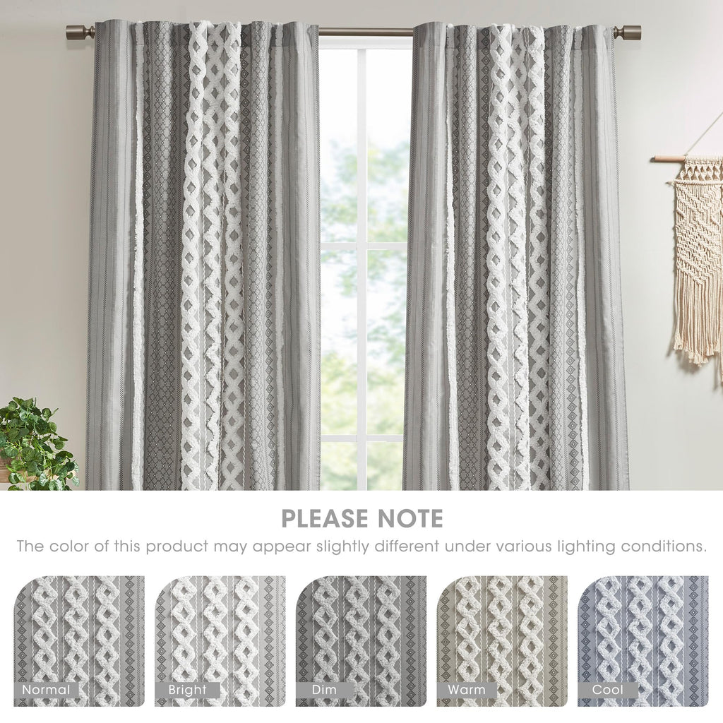 100% Cotton Boho Window Curtain, Single Panel, 50x84 Gray