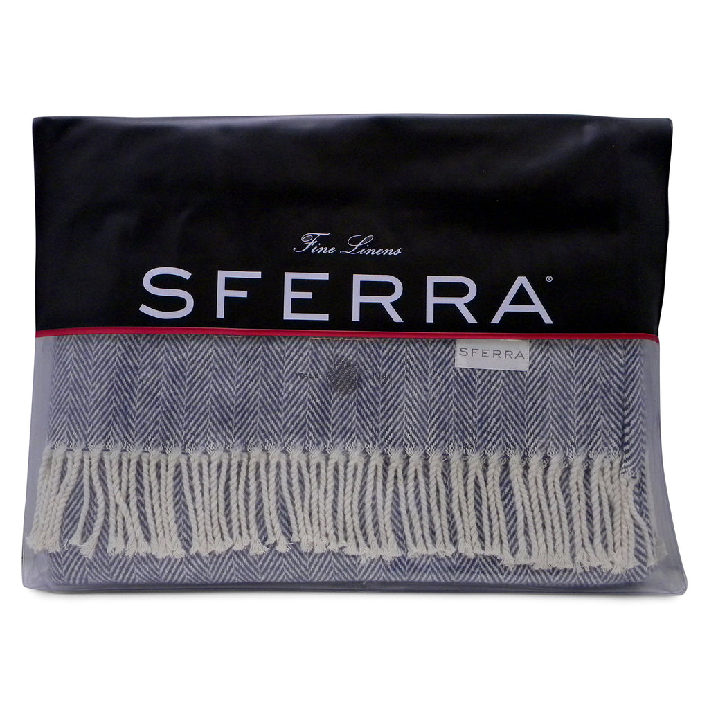 Celine Herringbone, 100% Cotton Throw Blanket - Navy