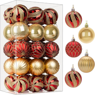 2.36 Inch Christmas Tree Balls Ornaments, Red & Gold, 60mm - Set of 30