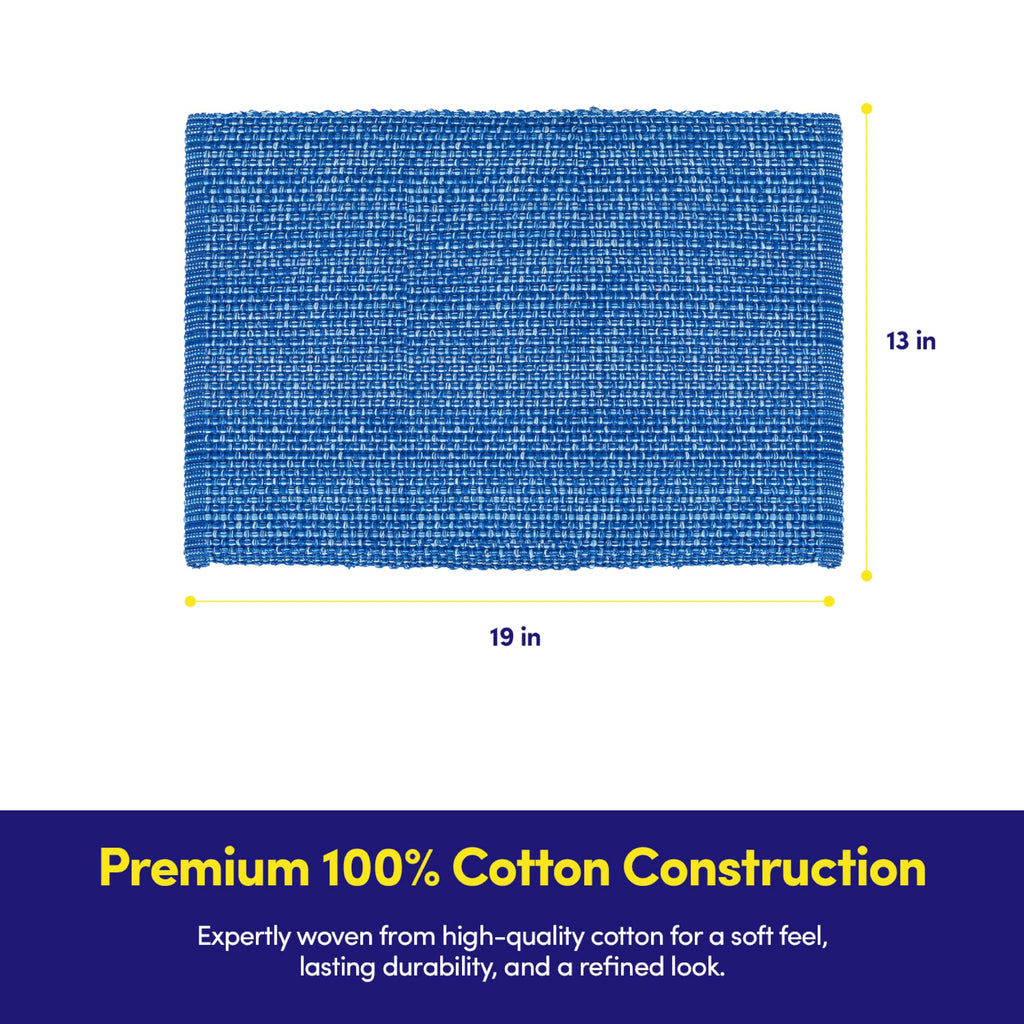 100% Cotton Placemats Rectangle Two Tone Woven Fabric 13" x 19" Soft Durable Table Mat Set, Set of 6, Dark Blue