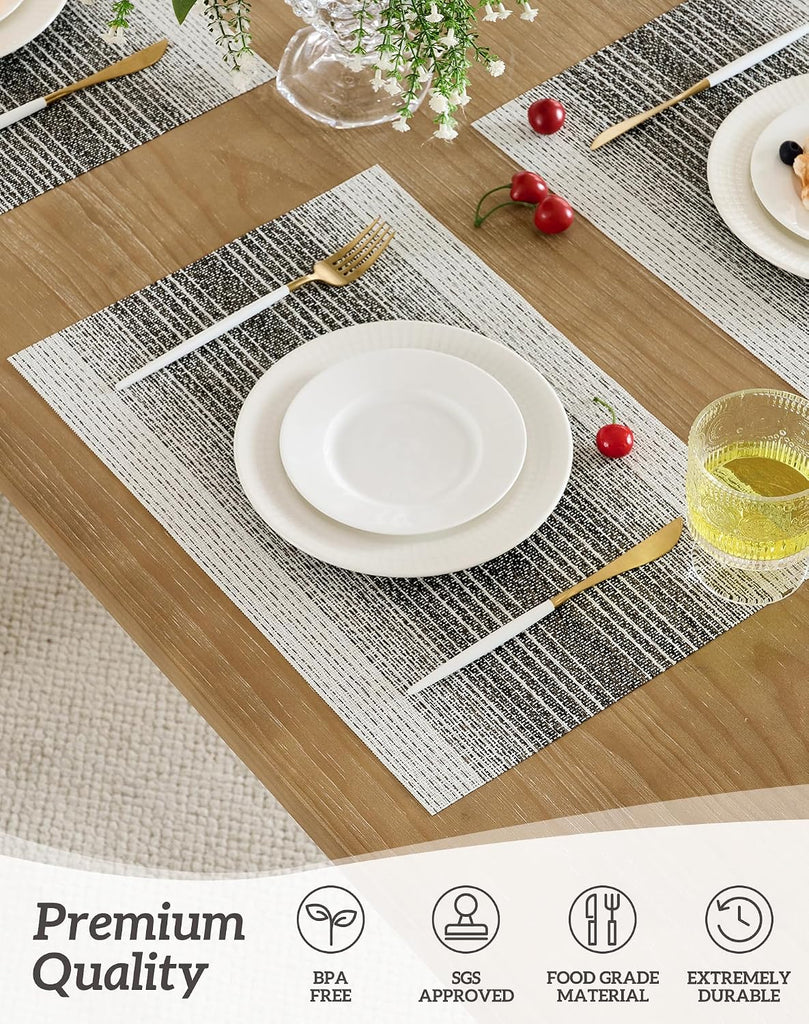Woven Vinyl Placemats,Black& White - Set of 4
