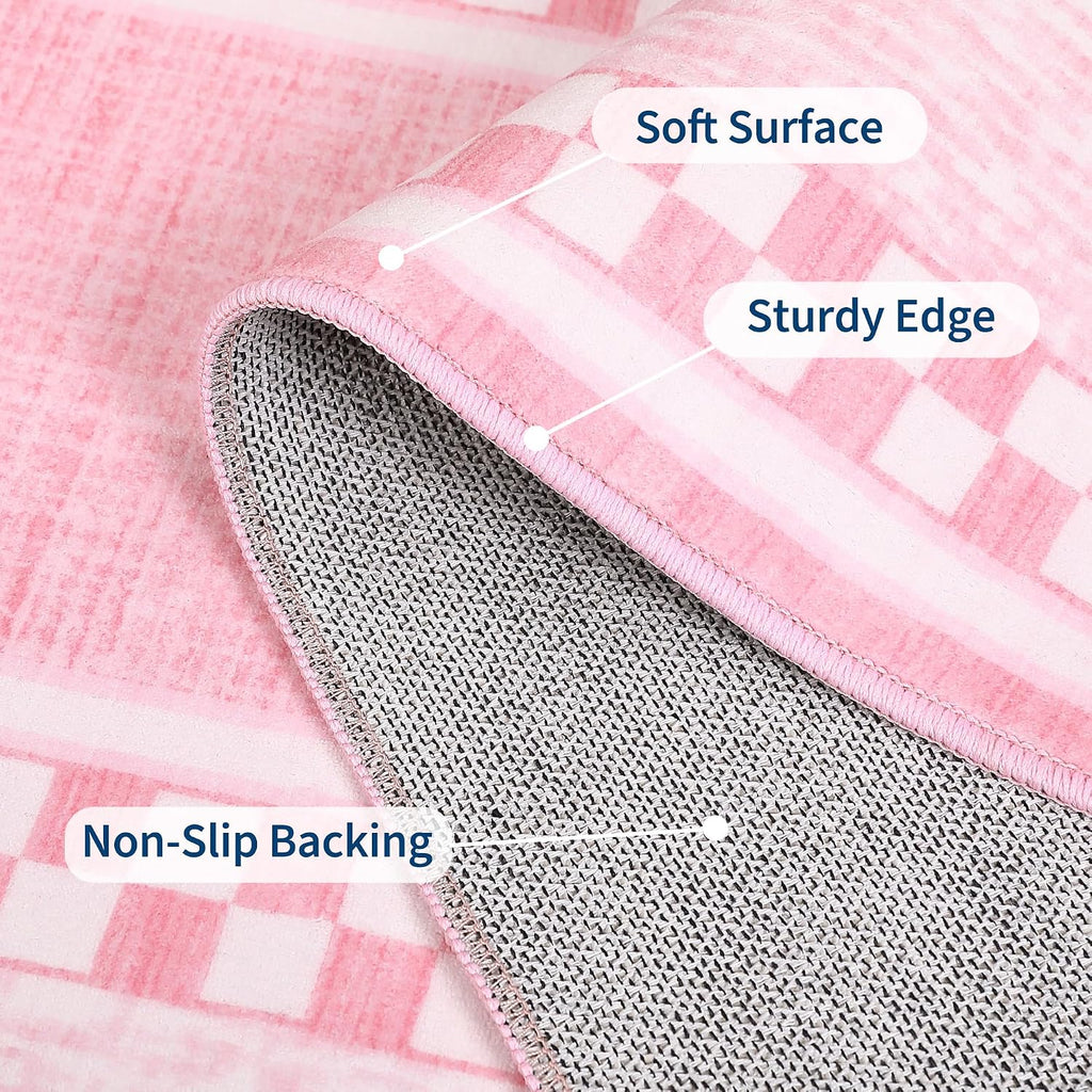 Area Rug, No Slip Washable, Modern Checkered Pattern Area Rug, Low-Pile Design Rug, Under Bed Carpet, Bedroom
