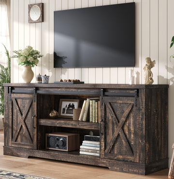 65" TV Stand, Entertainment Center, Black Oak