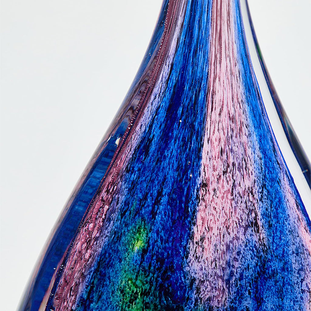 Hand Blown Abstract Hollow Tear Drop Sommerso Art Glass Sculpture Decor 11.5 inch Tall Centerpiece Table Decoration