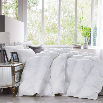 Luxurious Heavy Queen Size Goose Down Comforter Duvet Insert, Classic Pinch Pleat Style, 60 oz Fill Weight, 1200