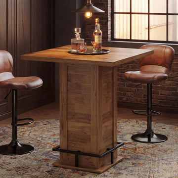 Square Bar Height Table, 39.4" H Counter Height Pub Table, High Top Kitchen Bar Table with Footrest, Restaurant