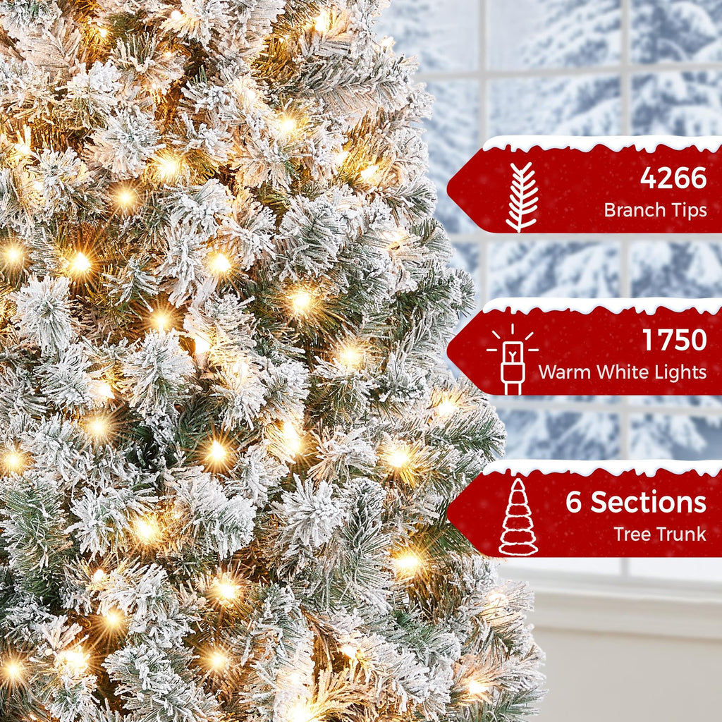 Pre-Lit Christmas Tree 12ft, Flocked Xmas Tree with Lights
