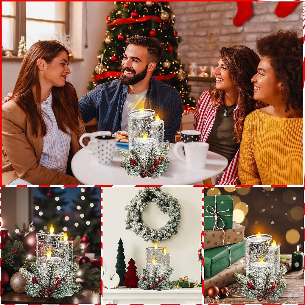 Christmas Snow Globe Flameless Candle, LED Lighted Electric Snow Globe with Spinning Glitter, Christmas Candles
