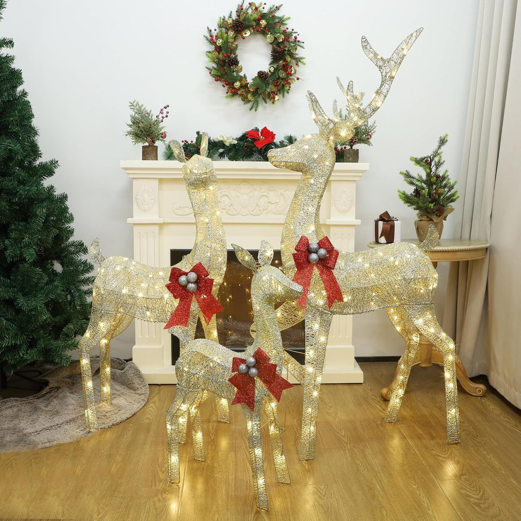 Outdoor Reindeer Christmas Decorations Yard Lighted Deer Set of 3