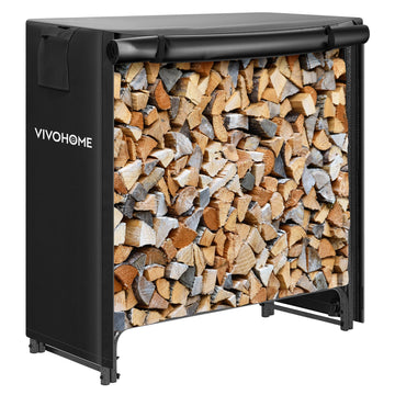 3 ft Heavy Duty Firewood Rack Outdoor with Cover, Black