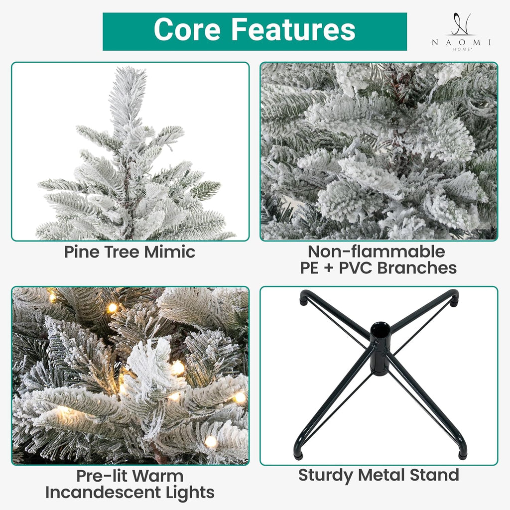Marley Artificial Prelit Snow Flocked Christmas Tree