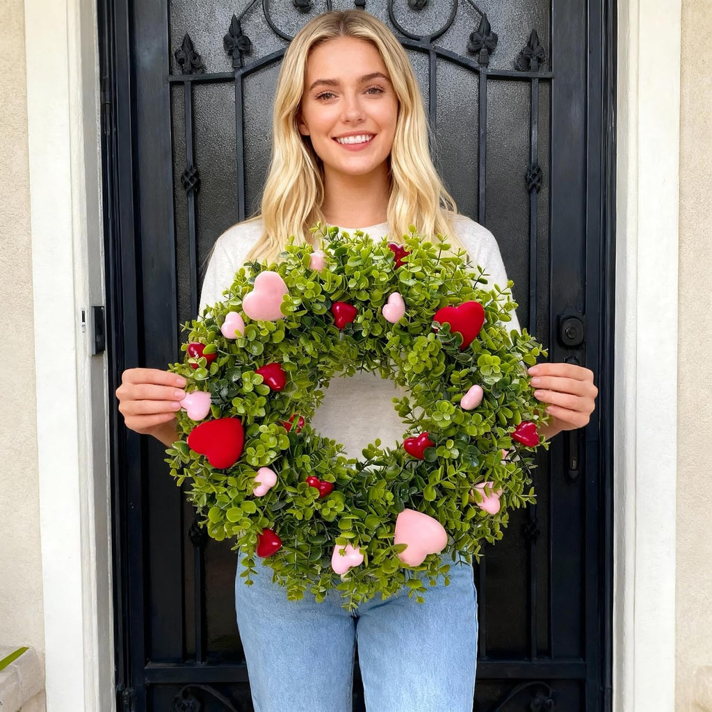 18 Inch Boxwood Valentines Day Heart Wreaths for Front Door