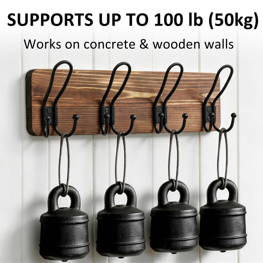 Coat Rack Wall Mount, Solid Wood Wall Mounted Coat Rack with Hooks, 24 Inch Wooden Coat Hooks for Wall, Rustic
