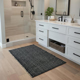 Black 2X3 Jute Rug Braided Construction - Farmhouse Woven Carpet - Mid-Century Modern Floor Covering